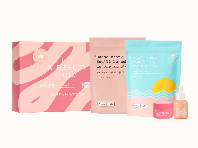 frank body A-beauty box with Go-To and Sand & Sky